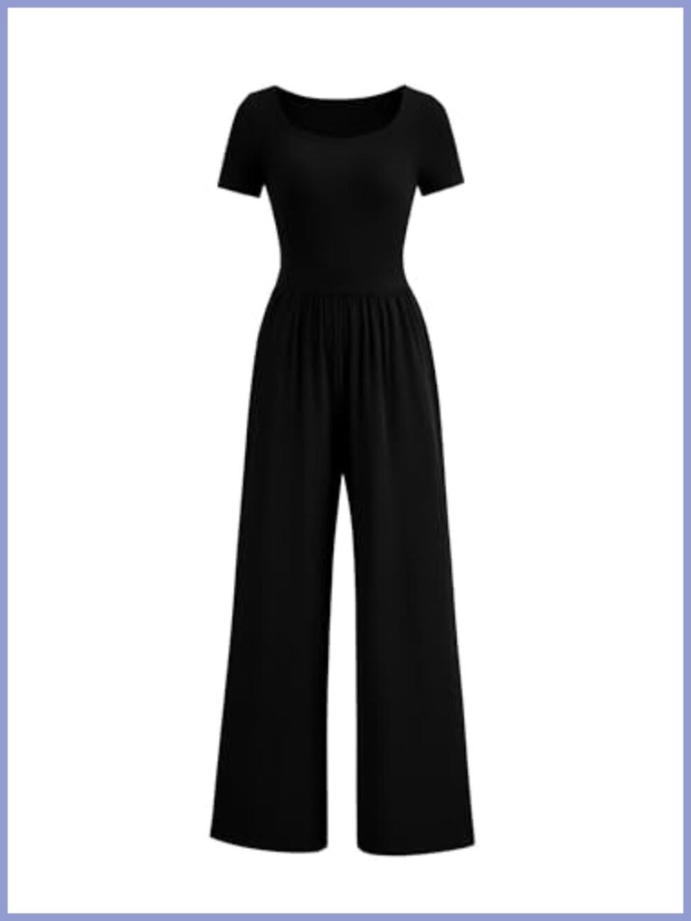 PRETTYGARDEN Short Sleeve Wide Leg Jumpsuit Square Neck Ribbed Knit